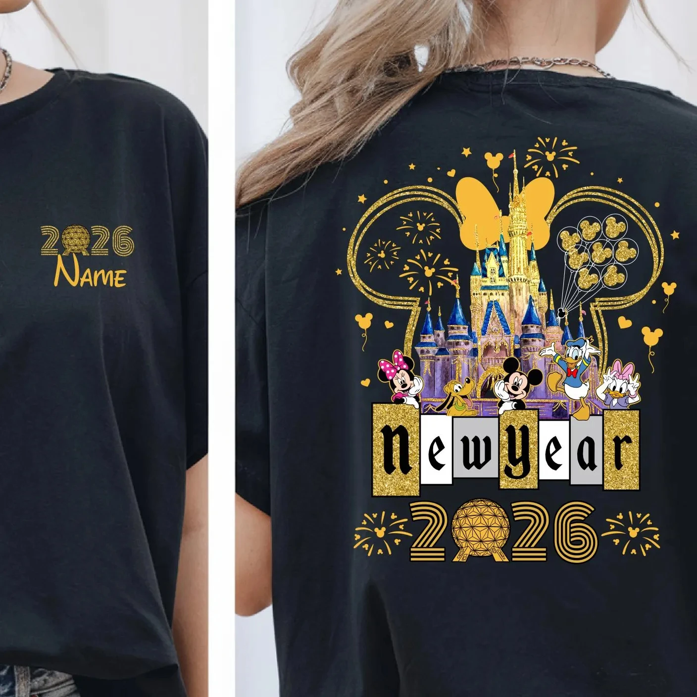 

Футболка с фейерверком Disney New Year's Happy 2026 года, рубашки для пар Disney New Year's Trip, Новогодняя семья Disney 2026