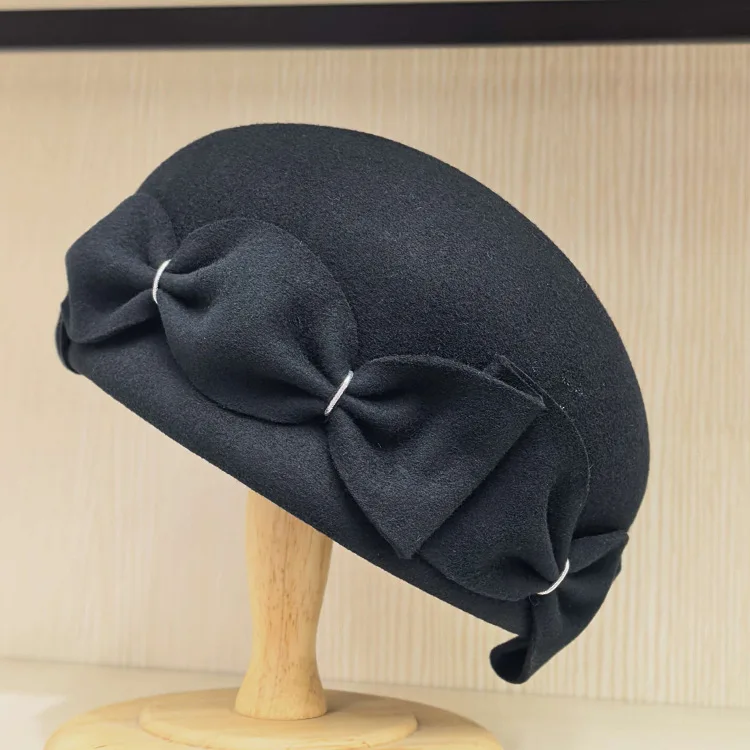 Wool Felt Feather Fascinator Hats for Women Ladies Church Cocktail Tea Party Dress Pillbox Hat