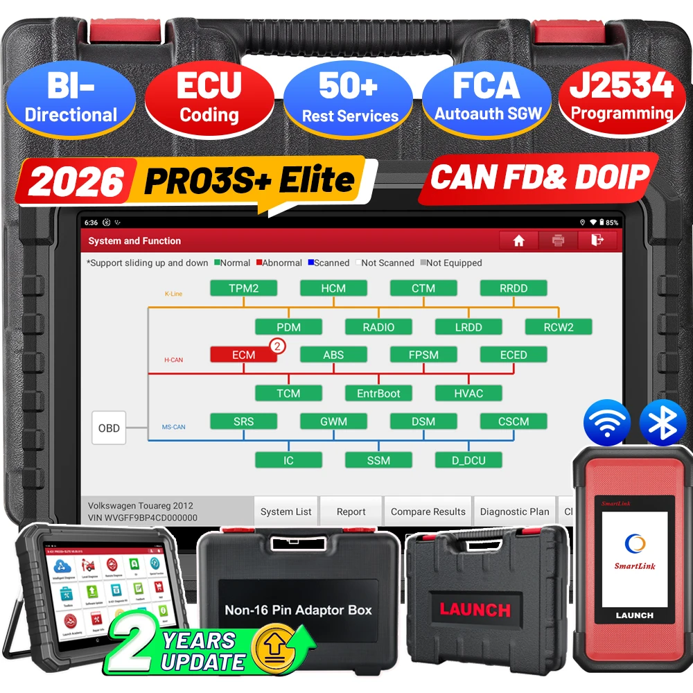 LAUNCH X431 PRO3S+ Elite OBD2-Diagnosetools 2026 Bidirektionales Scan-Tool mit J2534-Protokollen, All-in-One-Topologiekarte, 60+ Servicefunktionen, 10,1-Zoll-HD-LKW-Scanner, ECU-Code-Scanner,