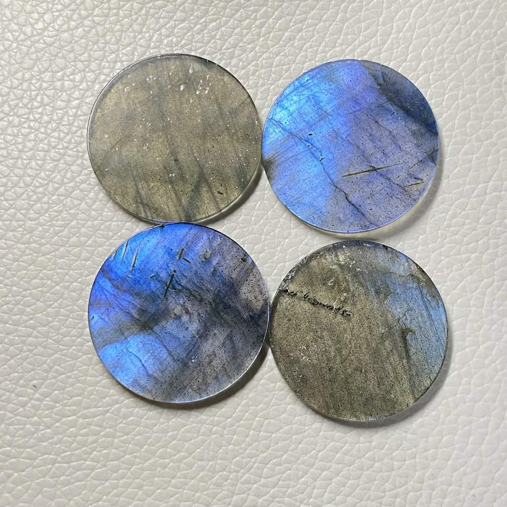 Round 30x30x2mm Double Flat Original Stone 100% Natural Blue Color Labradorite Gemstone for Jewelry