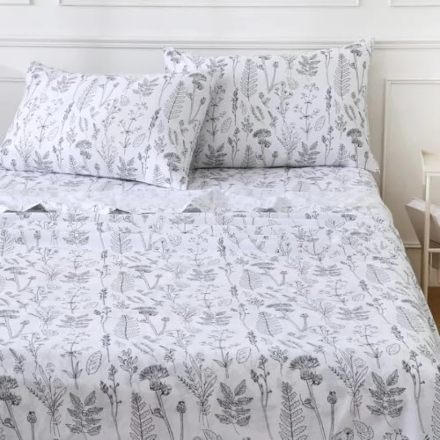 

Комплект постельного белья из 100% натурального хлопка перкаль, 4 предмета, дышащий и прочный, гостиничное качество, глубокие карманы 16 дюймов, с ботаническим цветочным узором