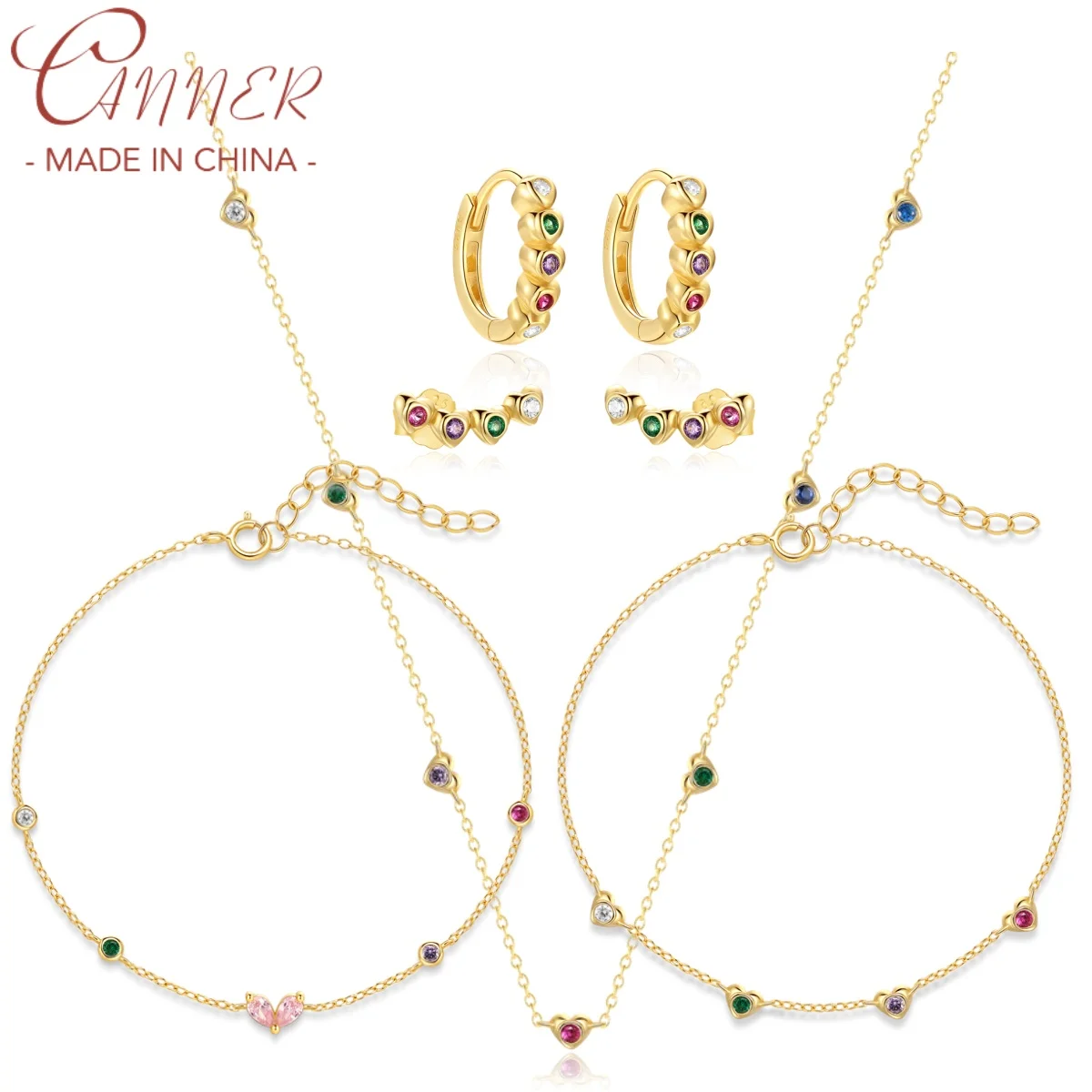 

CANNER серьги-гвоздики из стерлингового серебра 925 пробы с цветным цирконием в форме сердца для женщин, изысканные ювелирные изделия на день Святого Валентина