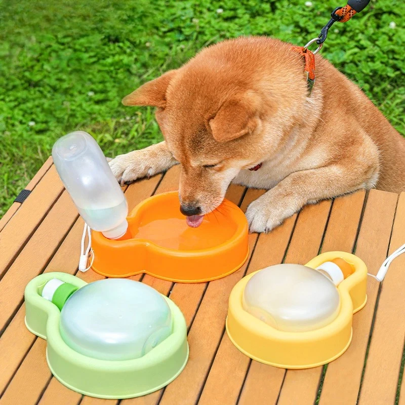 

350/500ml Outdoor Foldable Dog Water Bottle Portable with Lanyard Pet Drinking Bowl Dog Food Storage Box for Cat Drinker