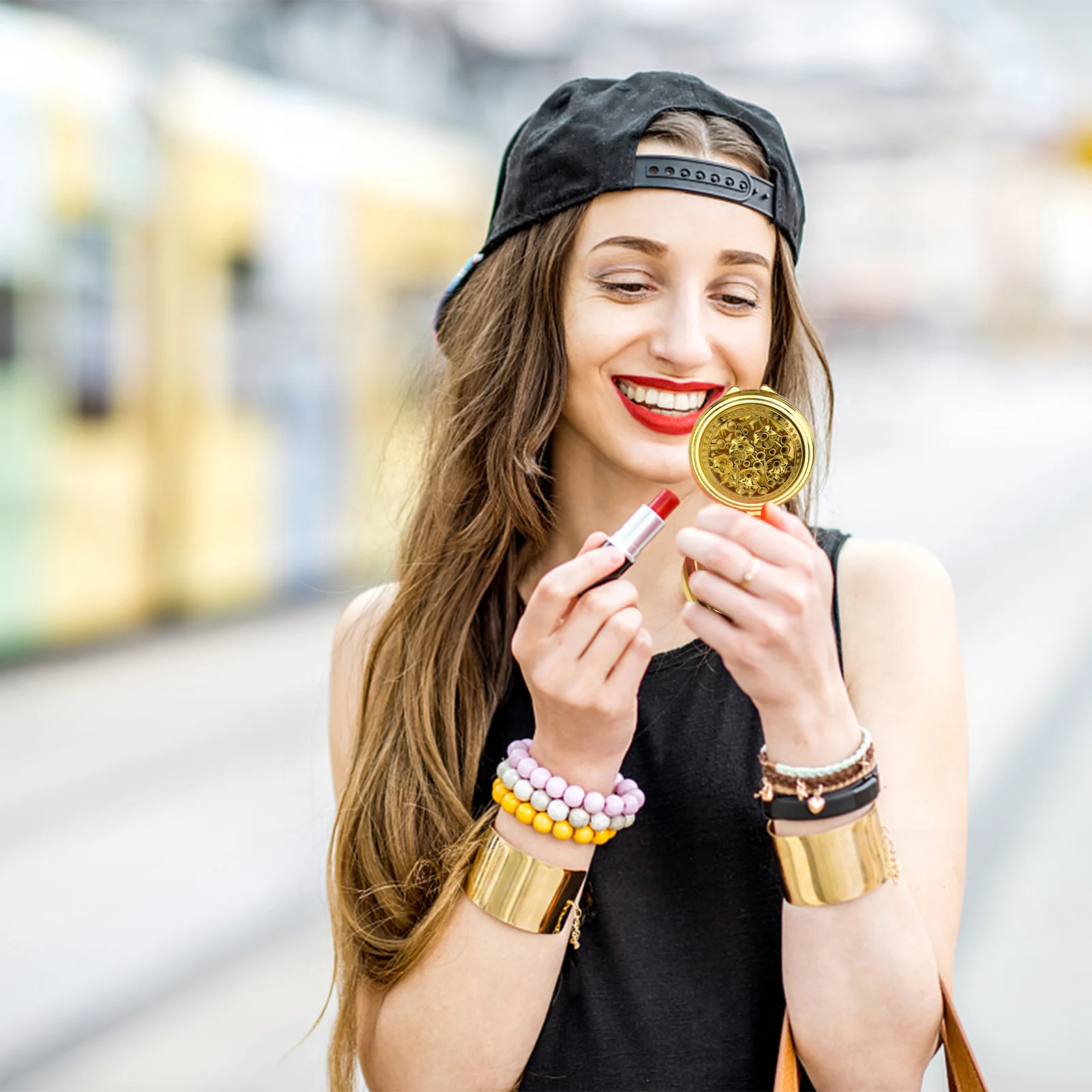 5-delige draagbare spiegel uitgehold patroon opvouwbare dubbelzijdige make-up kleine zak compacte reishandspiegel