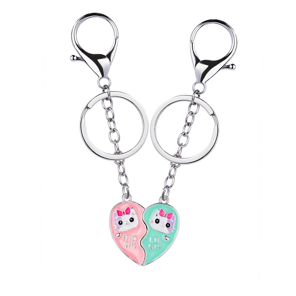 2 Stücke Katzen-Schlüsselanhänger „Große Schwester, Kleine Schwester“ für Familie oder beste Freundin, modischer, kreativer magnetischer Schmuck, Accessoires, Partygeschenk – Detail 7