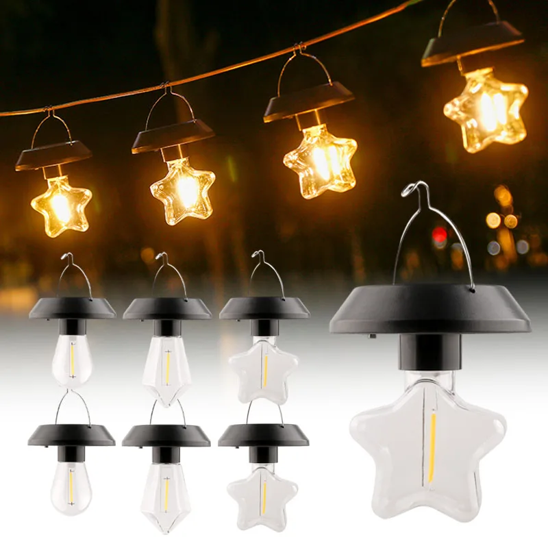 

Pentagram Solar Tungsten Small Hanging Lights Outdoor Chandelier Balcony Waterproof Terrace Landscape Garden Light Decoration