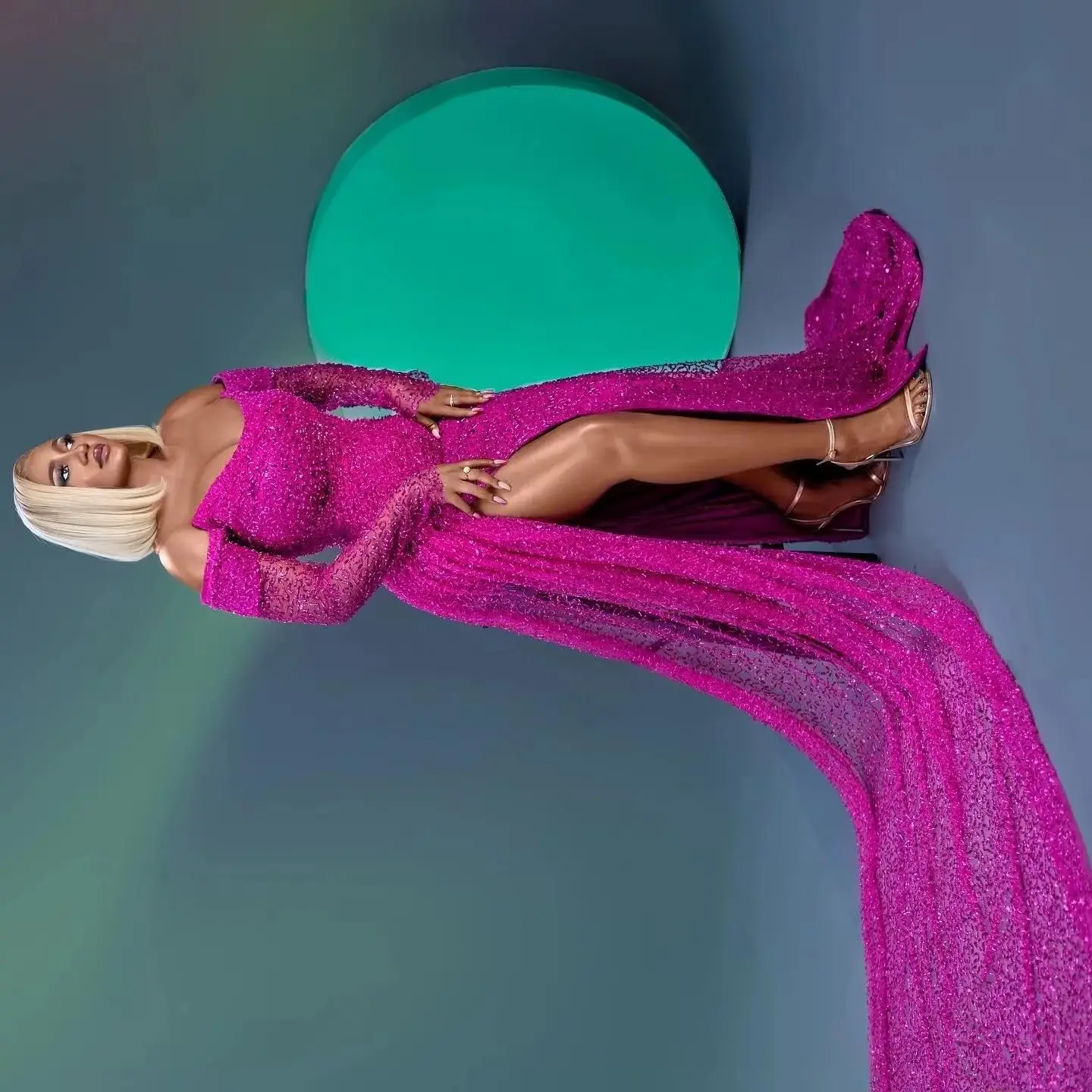 

African Wedding Reception Party Dress with Long Train Asoebi Formal Occasion Gowns Gorgeous Fuchsia Beaded Lace Evening Dresses