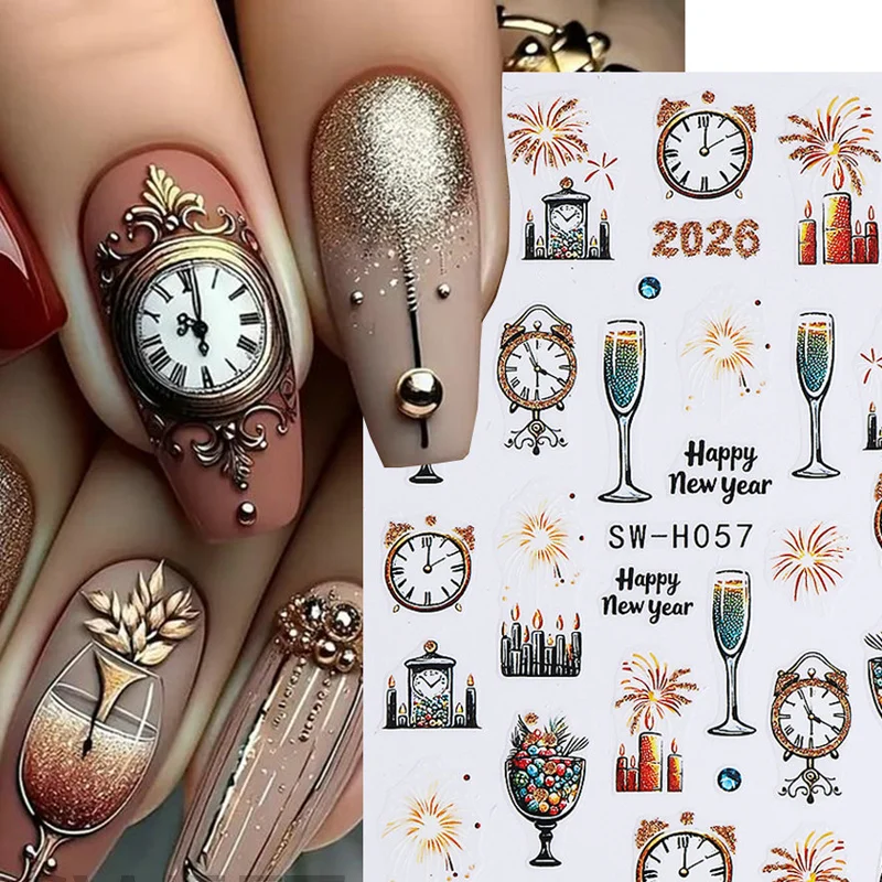 1 pz Cartoon Natale Nail Art Stickers Albero di Natale autoadesivo Fuochi d'artificio di Capodanno Decalcomania per unghie Decorazione per manicure