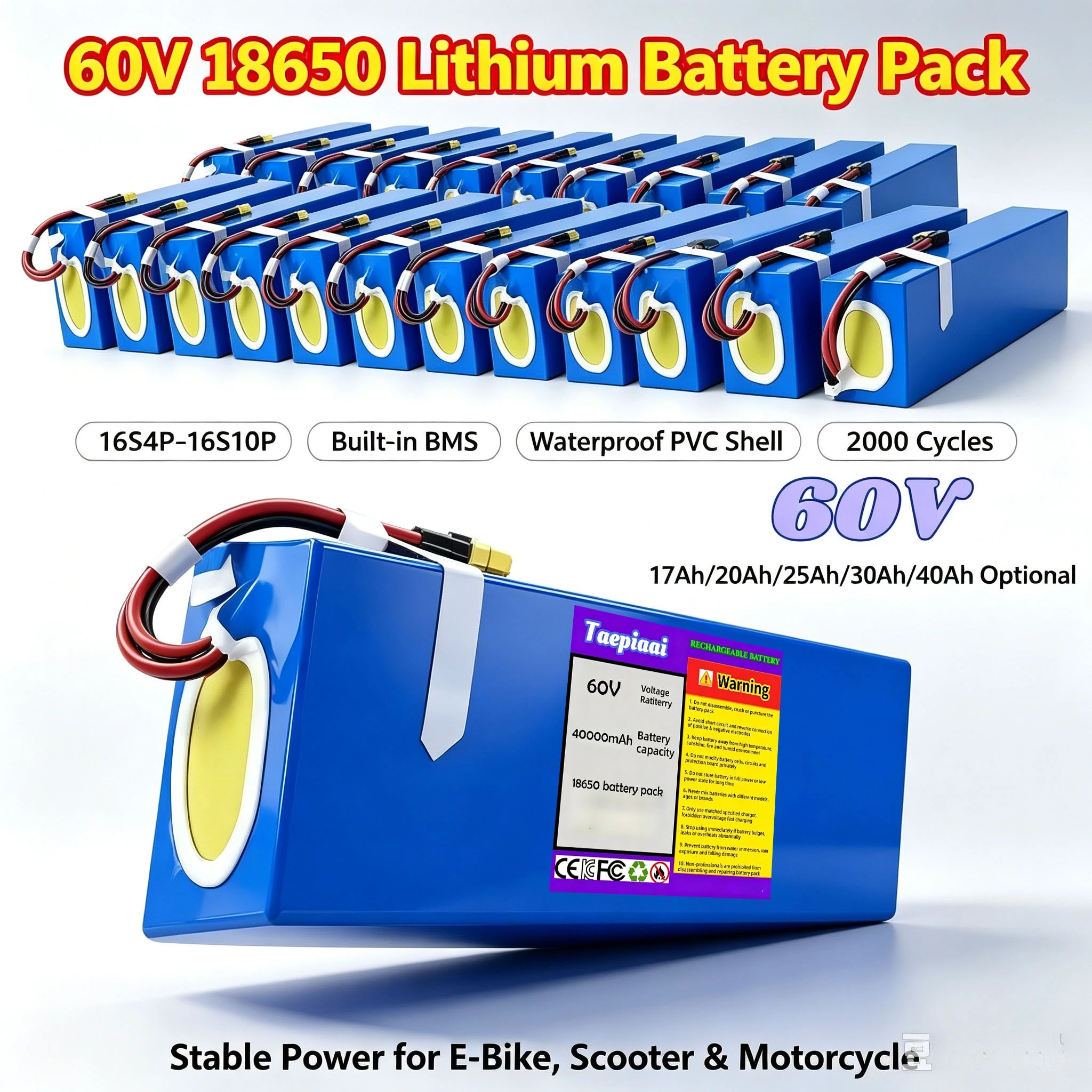 60V 30Ah Electric Scooter Battery - حزمة بطارية ليثيوم 60 فولت 18650