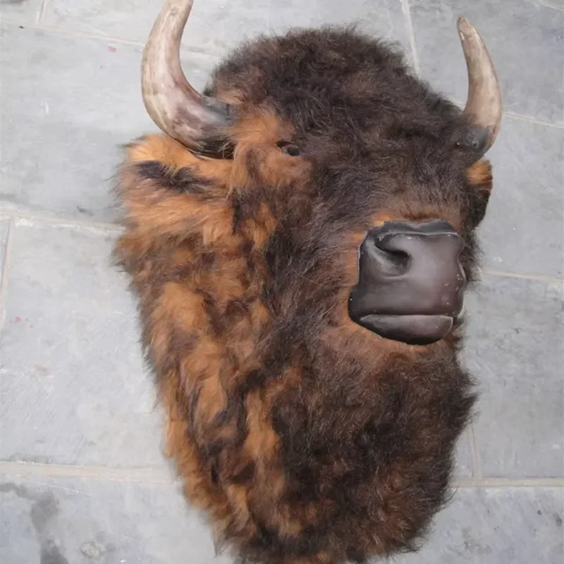 for Yak Head Wall Hanging Faux Fur Animal Head Mount Realistic Taxidermy Decor Living Room Bedroom Home Office Interior