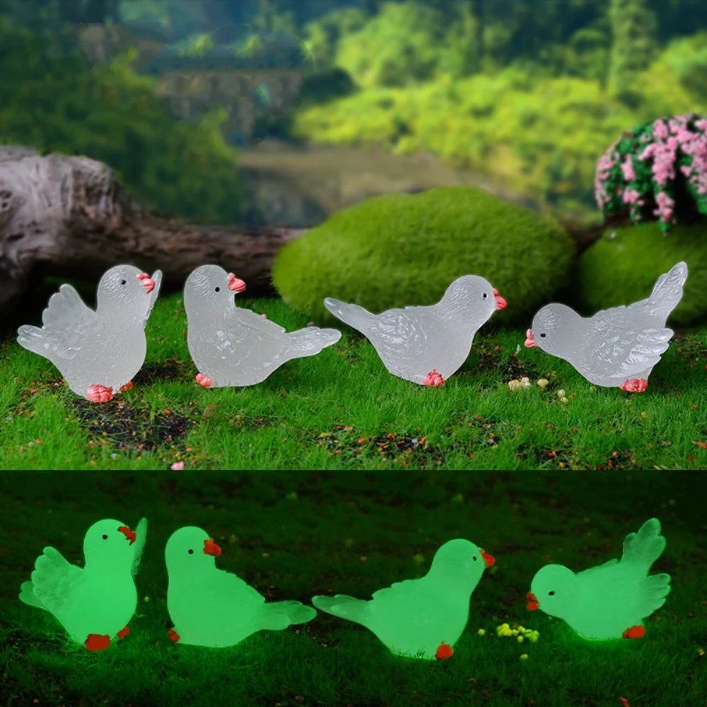 1Pcs White Mini Fluorescent Bird Glow in The Dark Cute Miniature Bird Figurine Luminous DIY Resin Ornaments