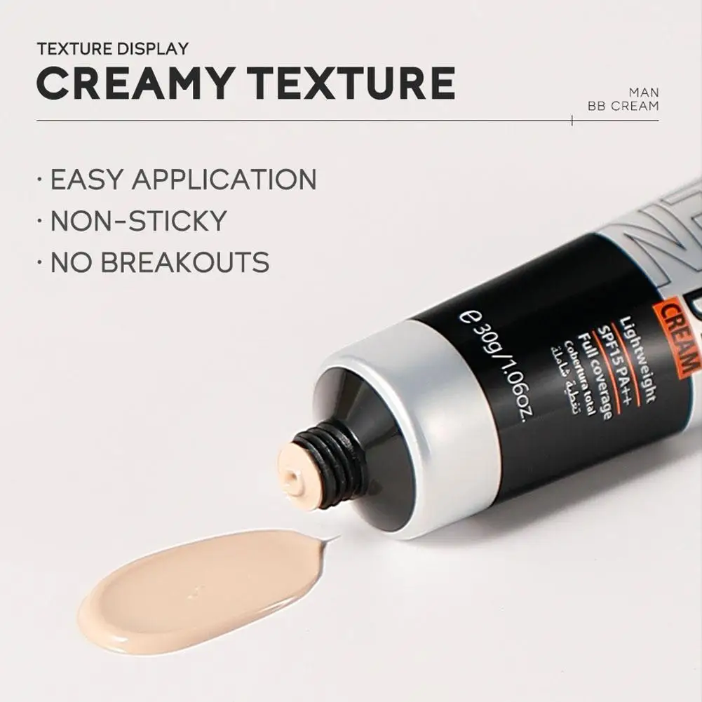 Hydrating Men BB Cream,Full Coverage Facial Concealer,Face Cream Evens Skin Tone, Oil Control and Cover Flaws,Makeup Foundation