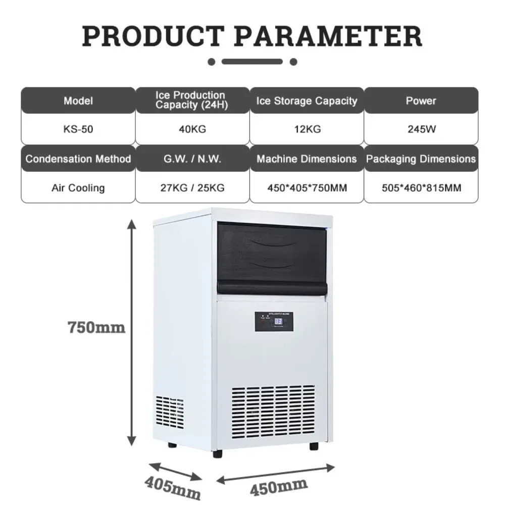 High Efficiency 40KG Commercial Ice Maker Machine Automatic Ice Cube Maker for Restaurant Bar Hotel Use