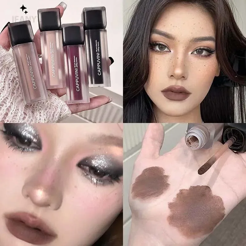 ลิปกลอสสีม่วงสไตล์โกธิค ลิปสติกสีน้ำตาลเข้มแบบแมท ลิปทินท์สีนู้ด ลิปสติกเนื้อกำมะหยี่กันน้ำ ลิปสติกเนื้อซาติน เครื่องสำอางเกาหลี