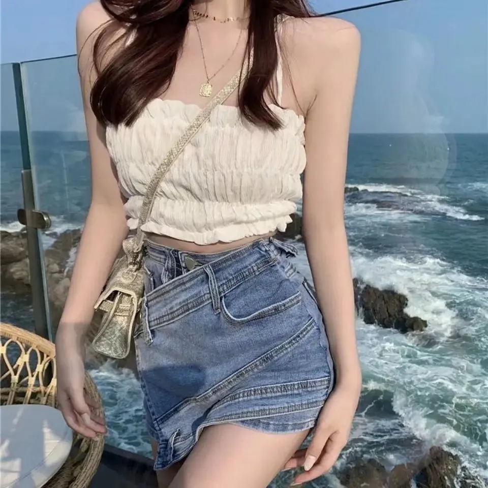 

Юбка трапециевидной формы с высокой талией, асимметричный дизайн, джинсовая женская юбка больших размеров, летняя новая модная и универсальная юбка ort