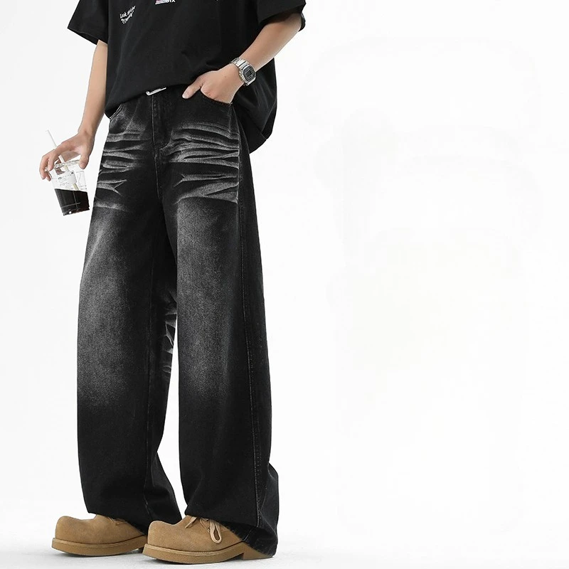 

Джинсы для мытья полов, однотонные модные свободные прямые брюки в стиле ретро, рабочая одежда, повседневные мужские брюки