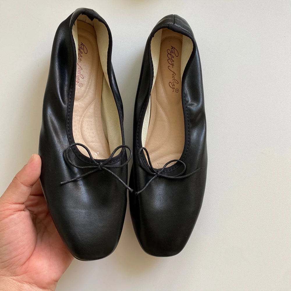Women's Ballet Flats Foldable Square Toe Comfortable Dressy Mary Jane Light Weight Slip-On Shoes with Bow-Knot for Work Office
