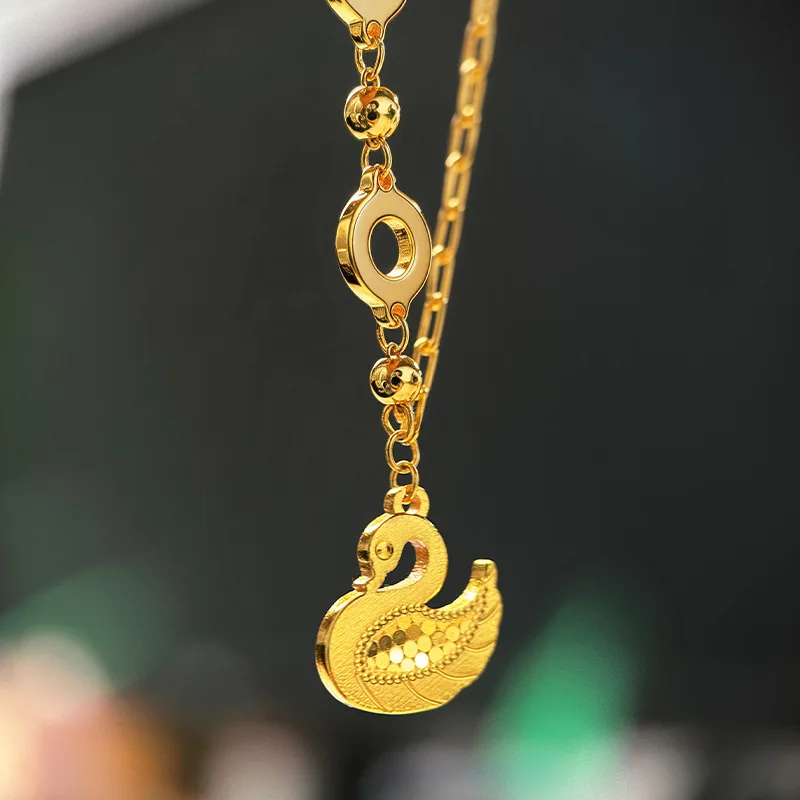 Gold Shop Same Style 9999 24K Real Gold Women's Gold Necklace Gold Swan Collar Chain Girlfriend Gift Beautiful Jewelry