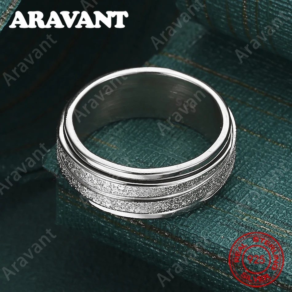 925 Sterling Silver Frosted Rotating Ring (7-10#) - Everyday Accessory For Women, Simple And Elegant Jewelry
