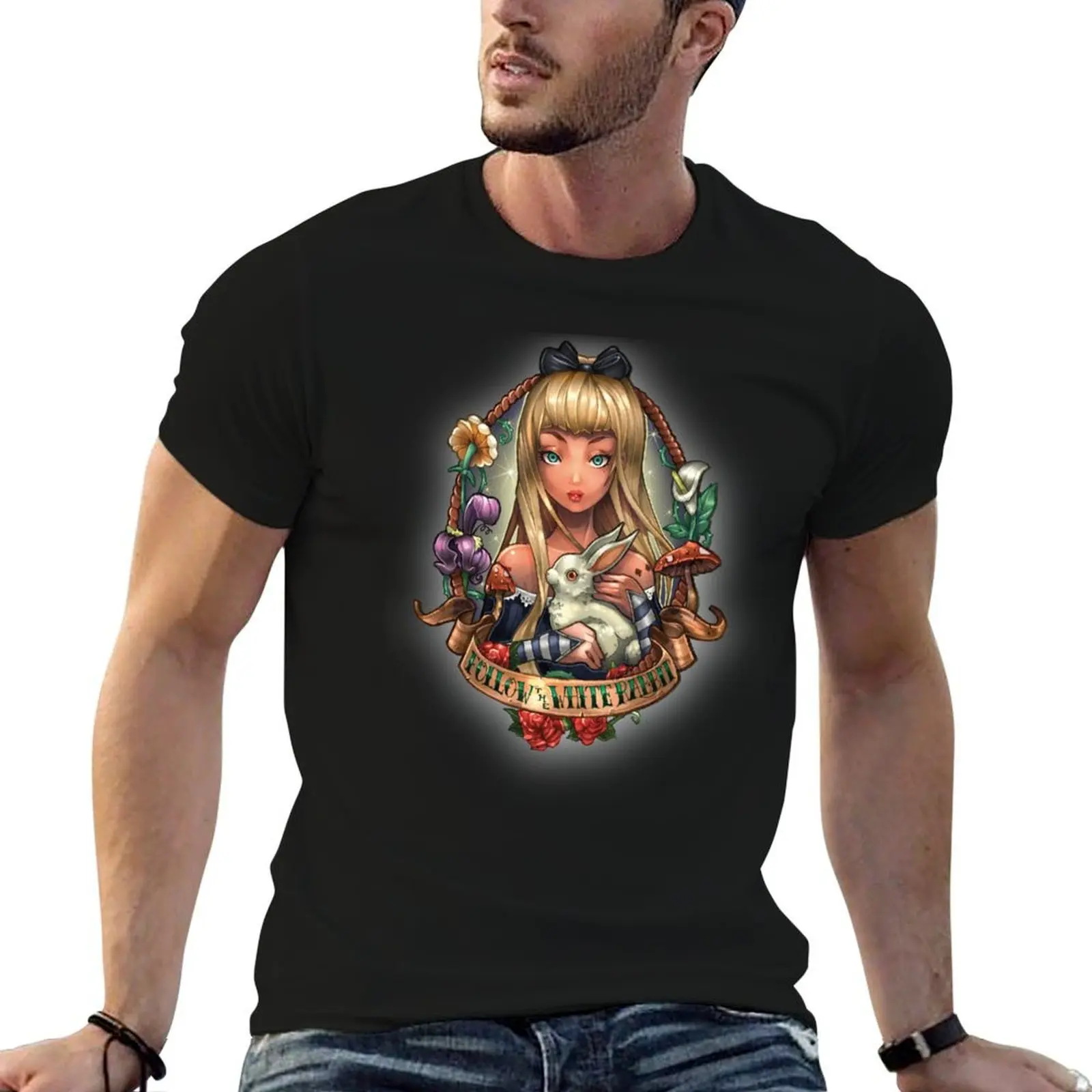 Follow the White Rabbit T-Shirt anime shirt quick drying black t-shirts for men