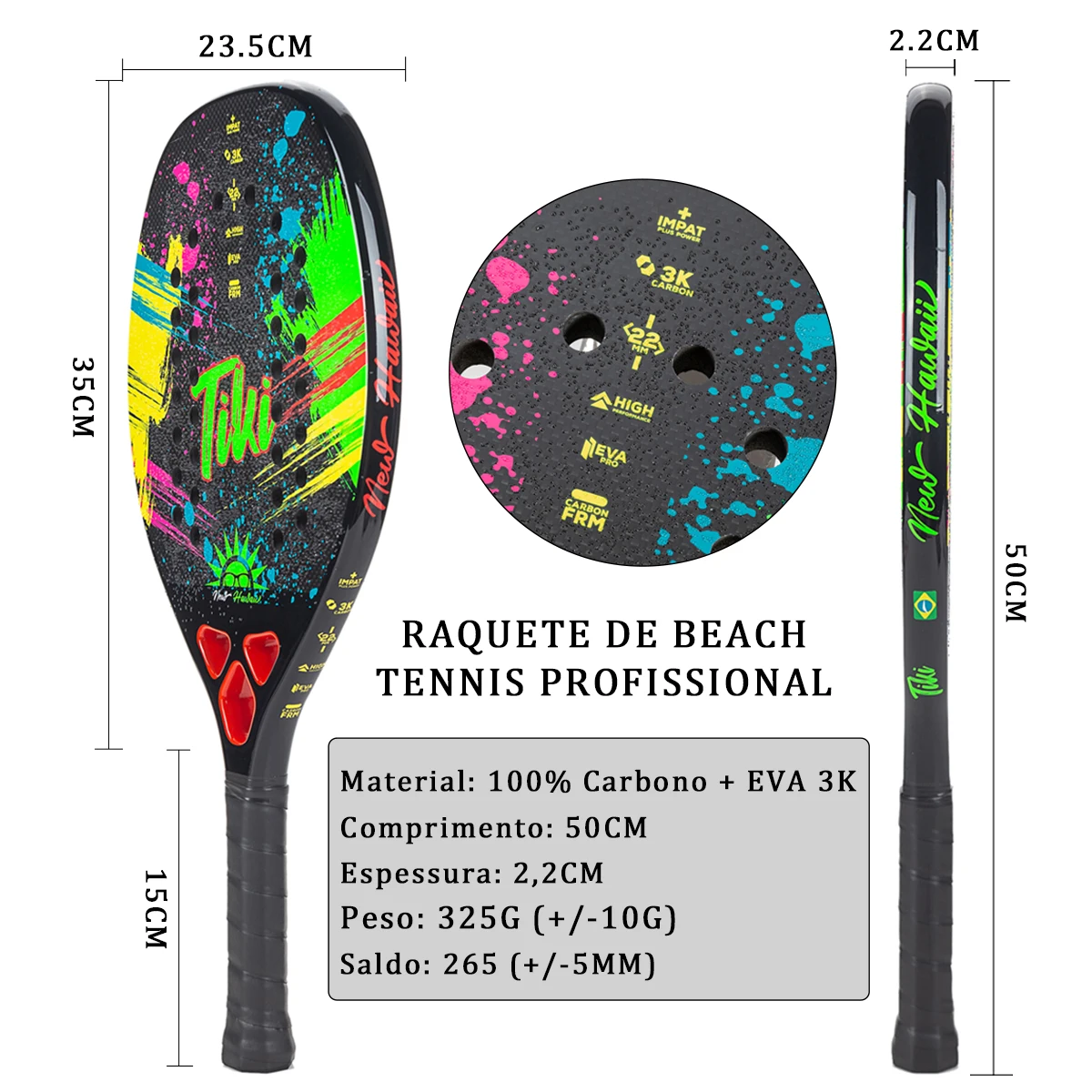 3K 100% Carbon Fiber Rough Surface Beach Tennis Racket