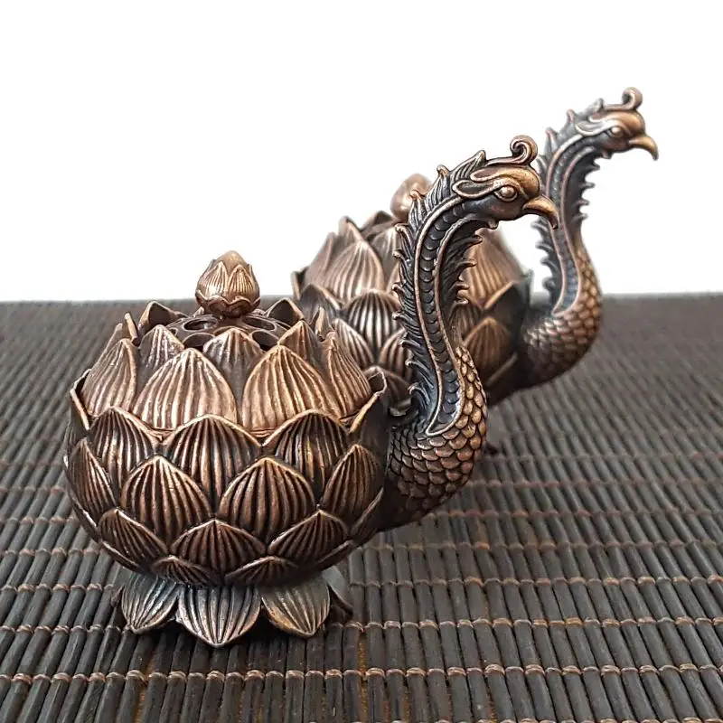 Retro-Weihrauchbrenner aus Zinklegierung mit Phönix- und Lotus-Motiv, feine künstlerische Schnitzerei für Wohnzimmerregal-Dekoration und Sammlerstücke – Detail 5