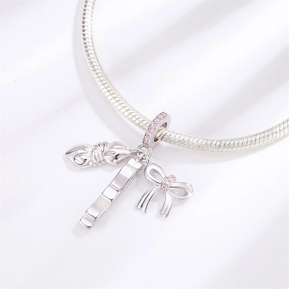 Pan Charms Original Bow Tie Three Set Dangle Charm Bracelet Pendant Jewelry