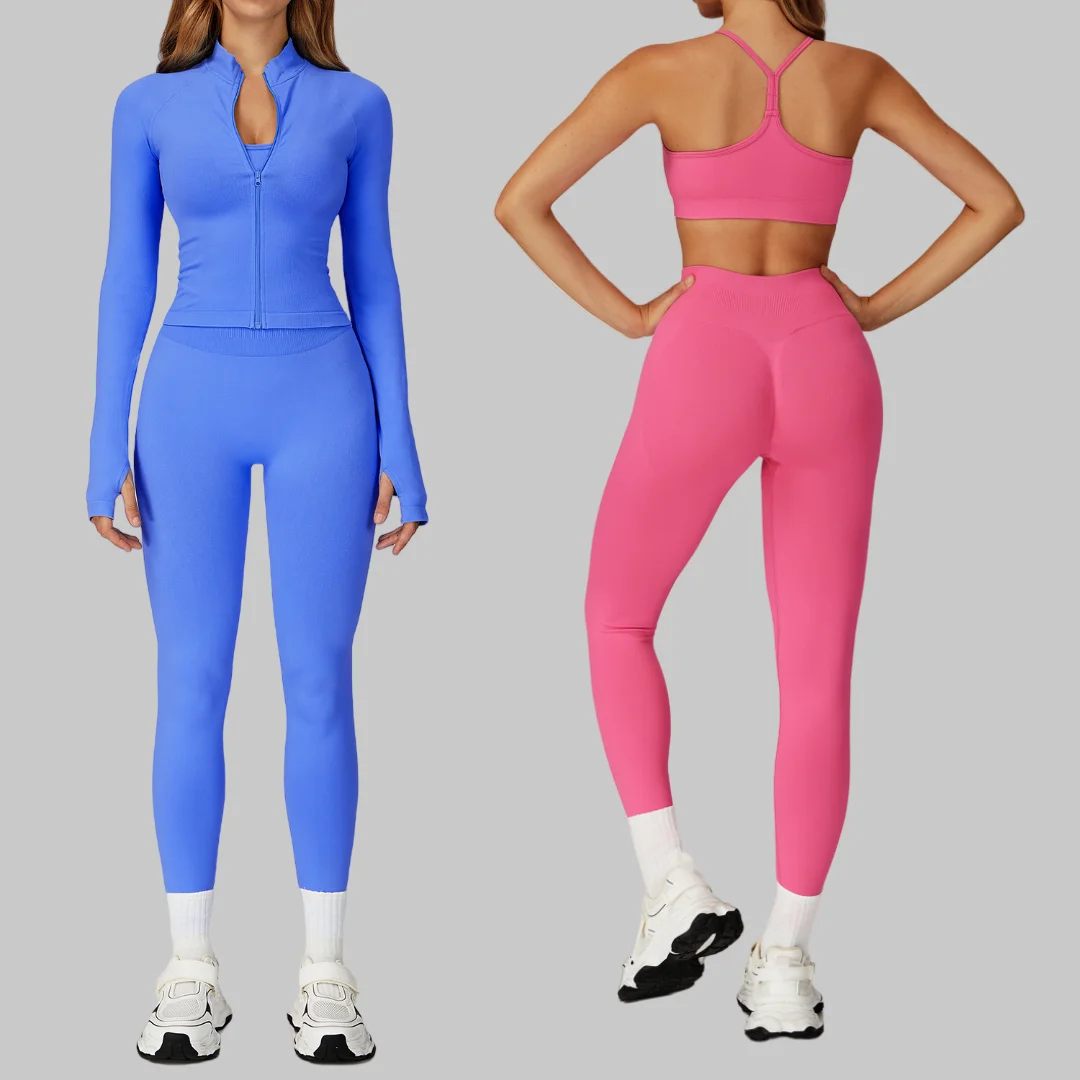 

Yoga Set Sports Fitness High Waist Peach Hip Tight Pants Jacket Suit Casual Running Workout Clothes Gym Leggings Tracksuit
