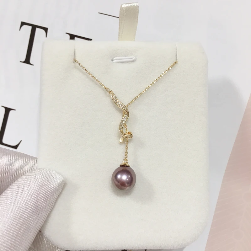 ZHBORUIN 100% Real Natural Freshwater Pearl Necklace Pearl Jewelry Y Chain Adjustable Purple Round Pearl Pendant Chain For Woman