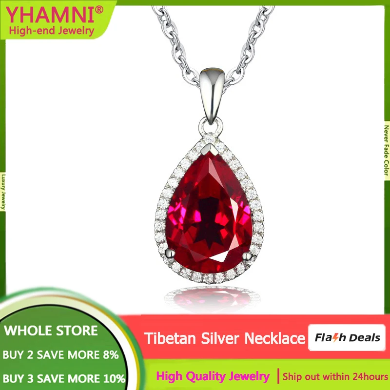 

Изысканное женское ожерелье из белого тибетского серебра, инкрустированное красным цирконием, подвеска в форме капли, цепочка на ключицу, свадебные ювелирные изделия для невесты