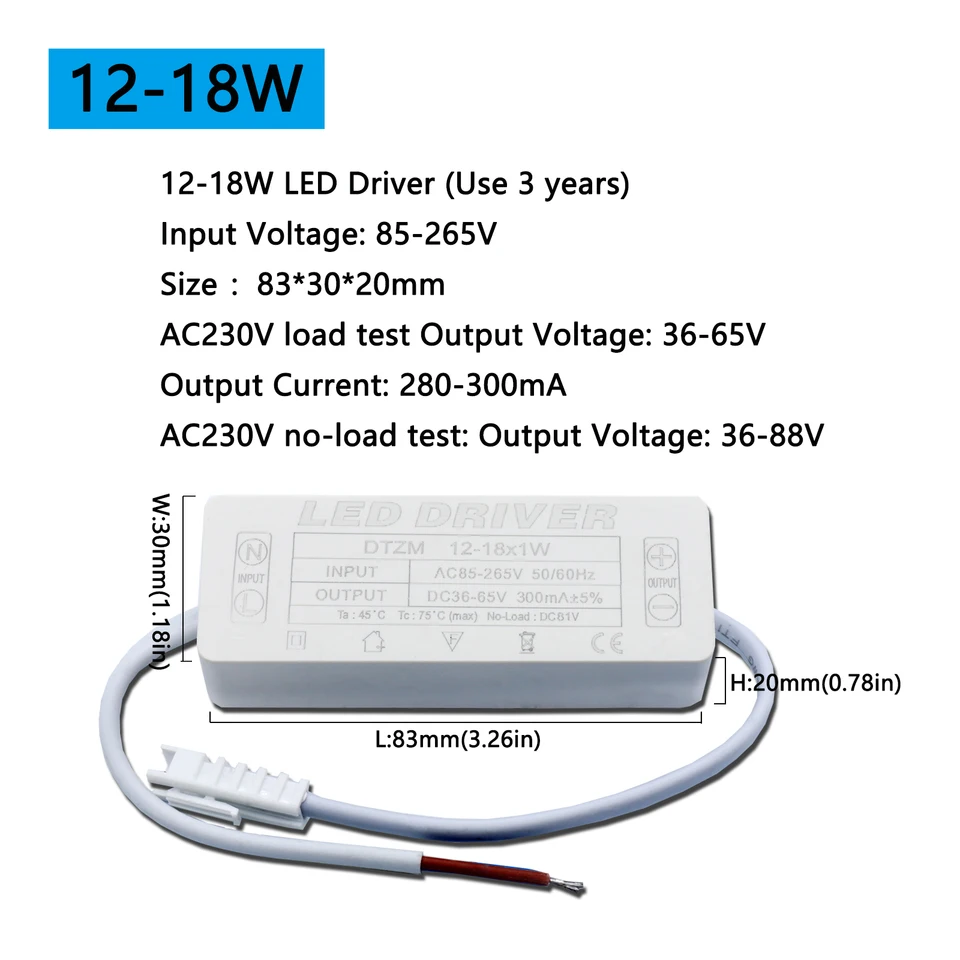 LEDライト用電源ユニット,4-7w 12-18w 18-25w 25-36w 300ma,LED照明用