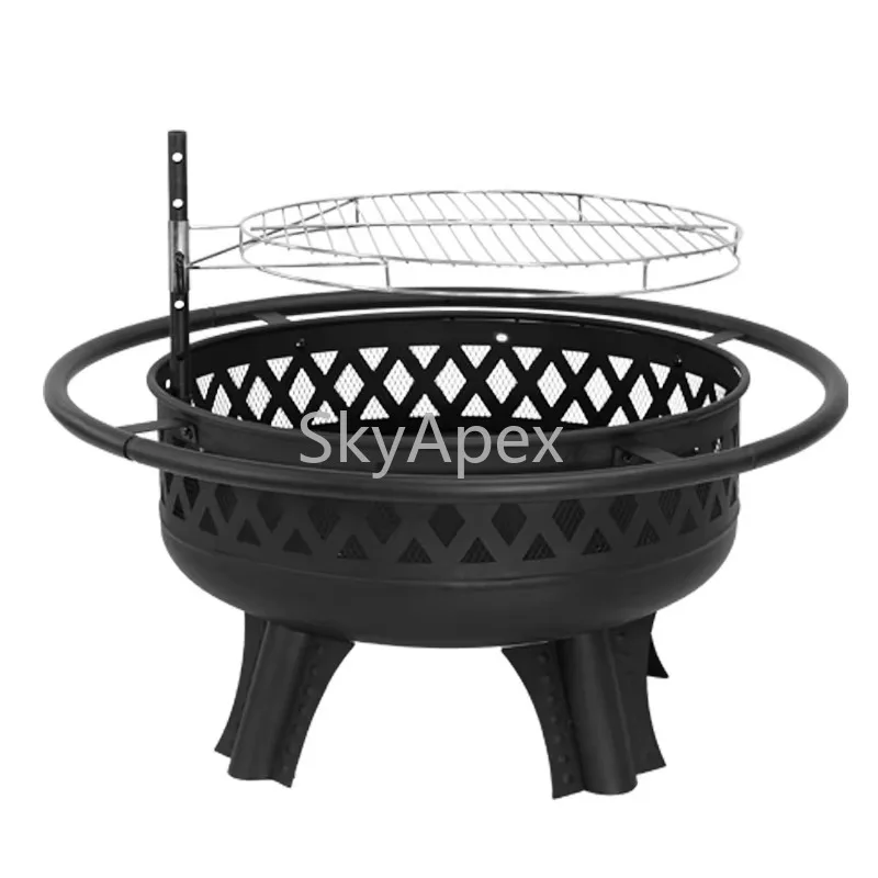 

Outdoor Large Metal Fire Pit Wood Burning BBQ Function Durable AntiRust Fire Pit With Lid Garden Backyard Cooking Good Price