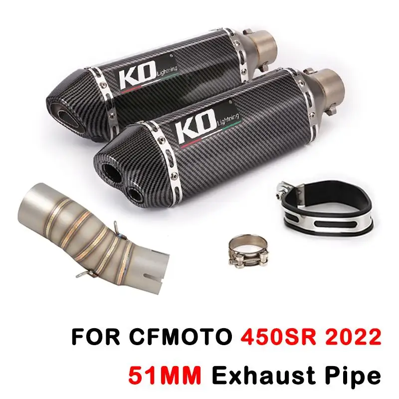 

51mm Exhaust Pipe For CFMOTO 450SR 2022 Motorcycle Exhaust Mid Link Pipe Connect Tube Muffler Tail Slip On With DB Killer Steel