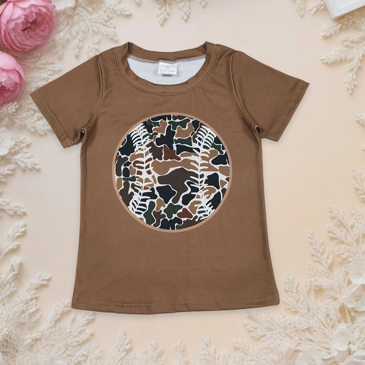 

Baby Boy Kids Pullover Tops Short Sleeve Tee Brown Camo Baseball Print Summer T-shirts Children Infant Toddler Clothes Wholesale