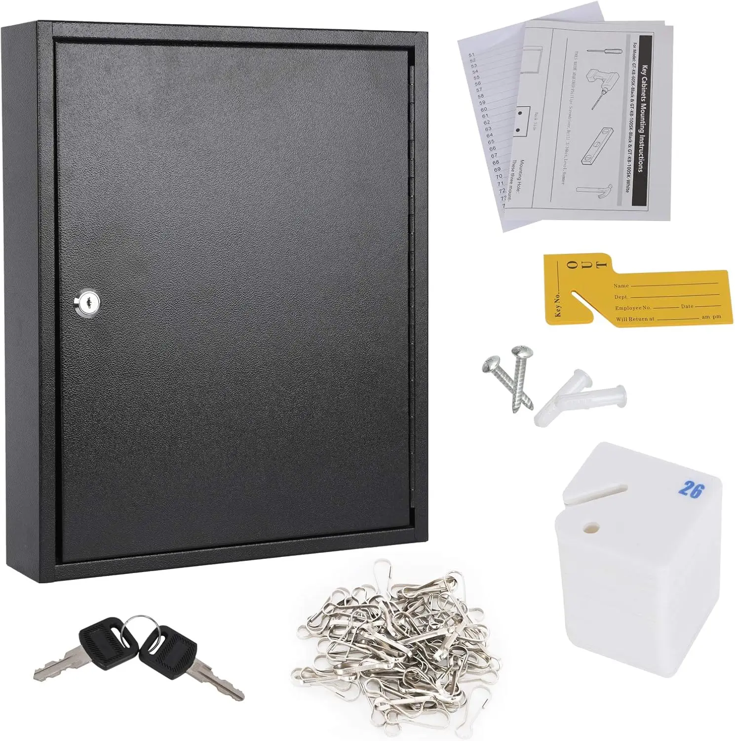 Key Storage Lock Box with Key, Locking Key Cabinet, 100 Key Management Wall Mount with Key Lock, Key Hooks & Tags Key Labels
