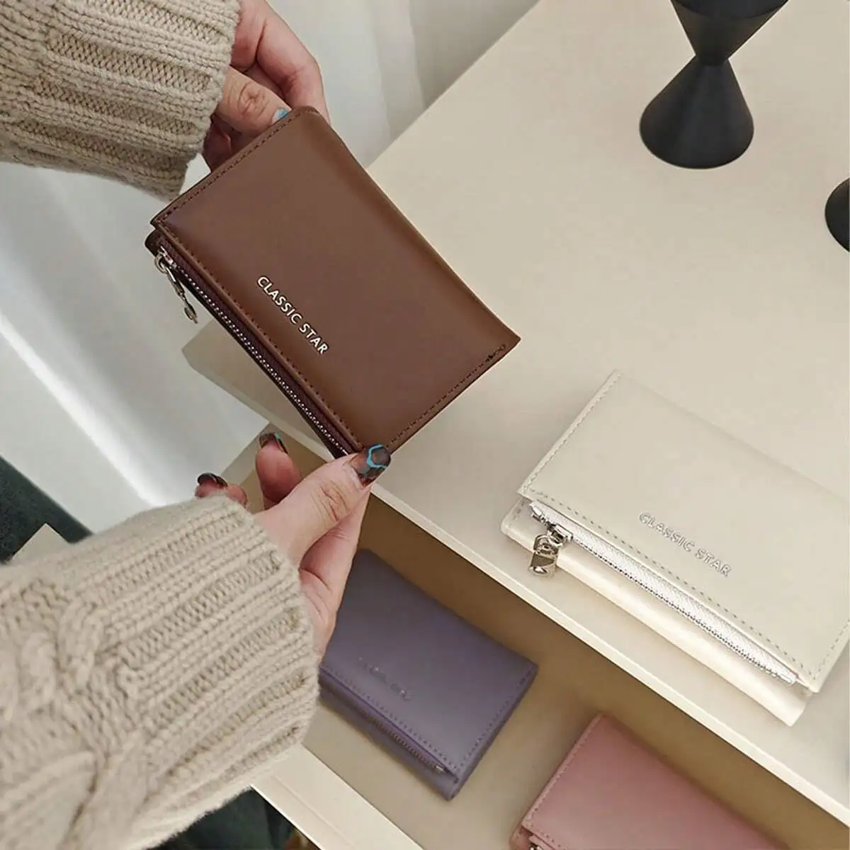 

Fashionable Minimalist INS Style Zip Tri-Fold Women Wallet Short With Large Capacity For Cards & Coins Birthday Gifts Pink Bag T