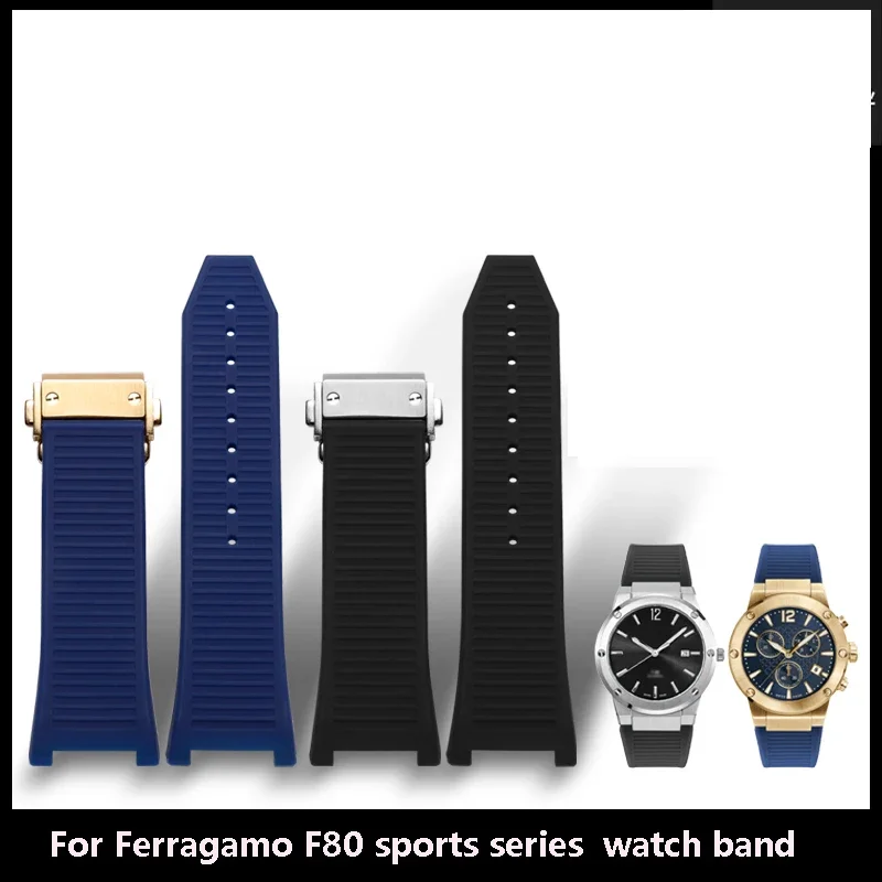 For Ferragamo F80 Sports Series Fine Steel Watch Band Silicone Rubber Strap Men's and Women's Wristband 26mm Bracelet Concave