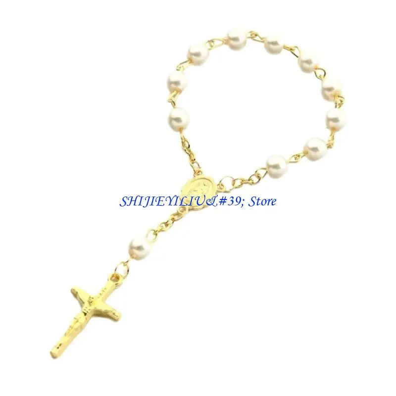 E21F 10/20/50pcs Rosary Bracelet Faux Pearls for Baptism Christening Communions