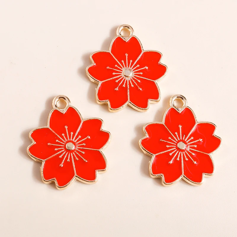 10pcs 17*20mm Colorful Enamel Cute Sakaru Flowers Charms for Earrings Necklaces Pendants Handmade DIY Jewelry Making Accessories