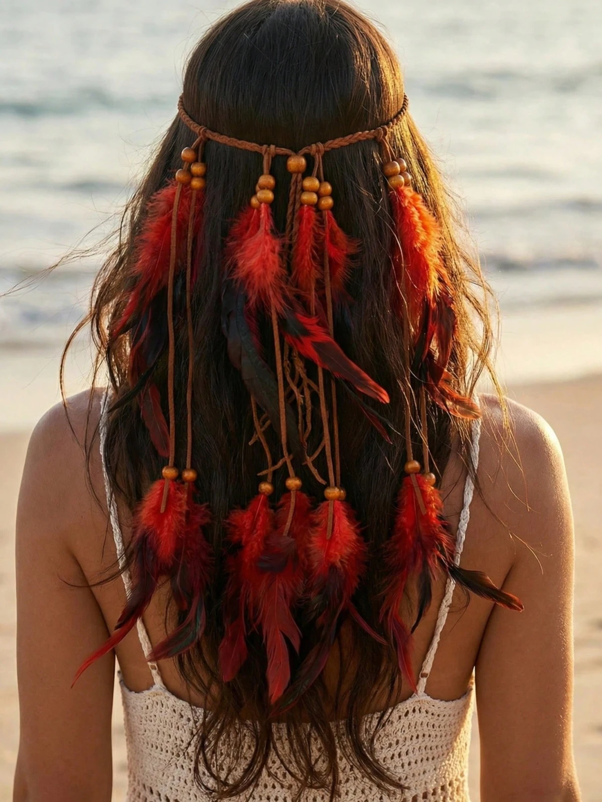 Indian Long Feathers Headdress Native Head Piece Boho Gypsy Hippie Feather Headband For Women Carnival Head Accessories
