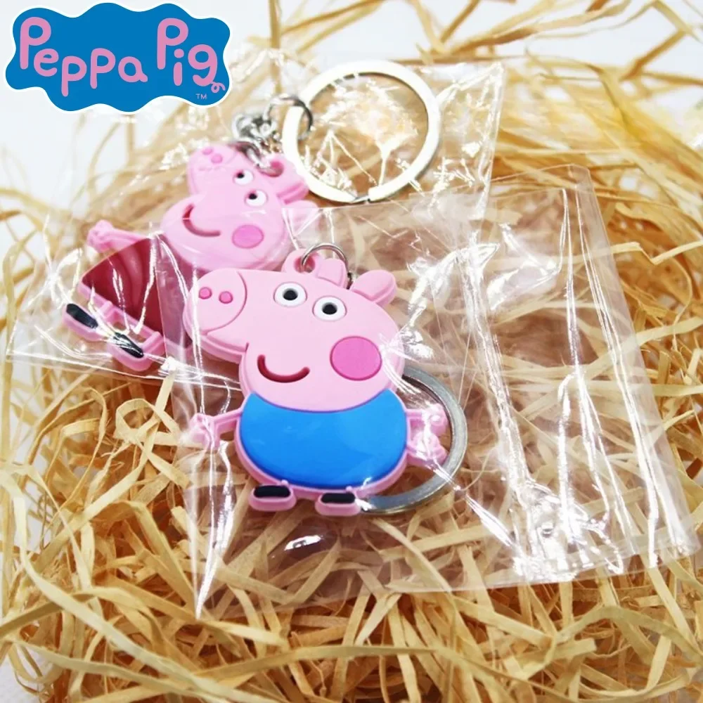 5pcs Peppa Pig George Keychain Action Anime Figures Acrylic Cartoon Couple Small Pendant Keychain Schoolbag Pendant Kawaii Gift