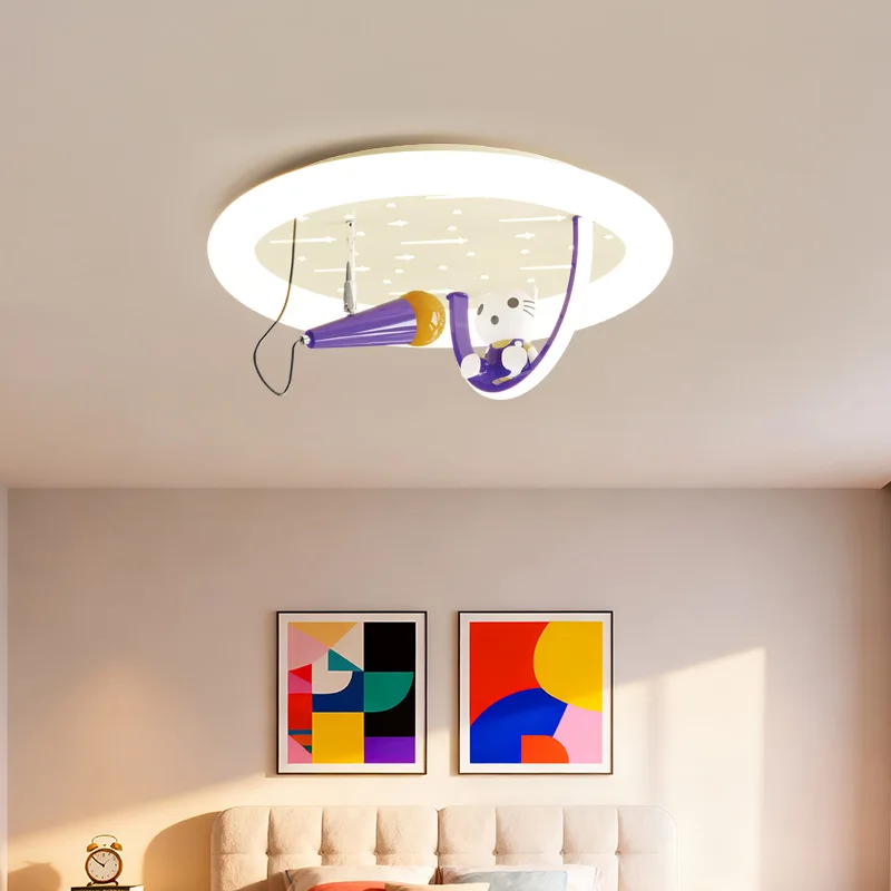 Modern Space Led Ceiling Lights Children Room Boys Girls Bedroom Study Cartoon Kitty Cats Cream Color Dopamine Personality Lamps