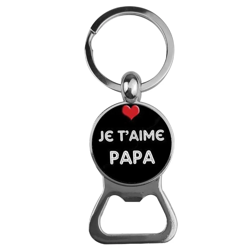 Super Papa Dad Beer Bottle Opener Keychain Silver Plated Glass Cabochon Key Chain Jewelry Love Gifts For Father