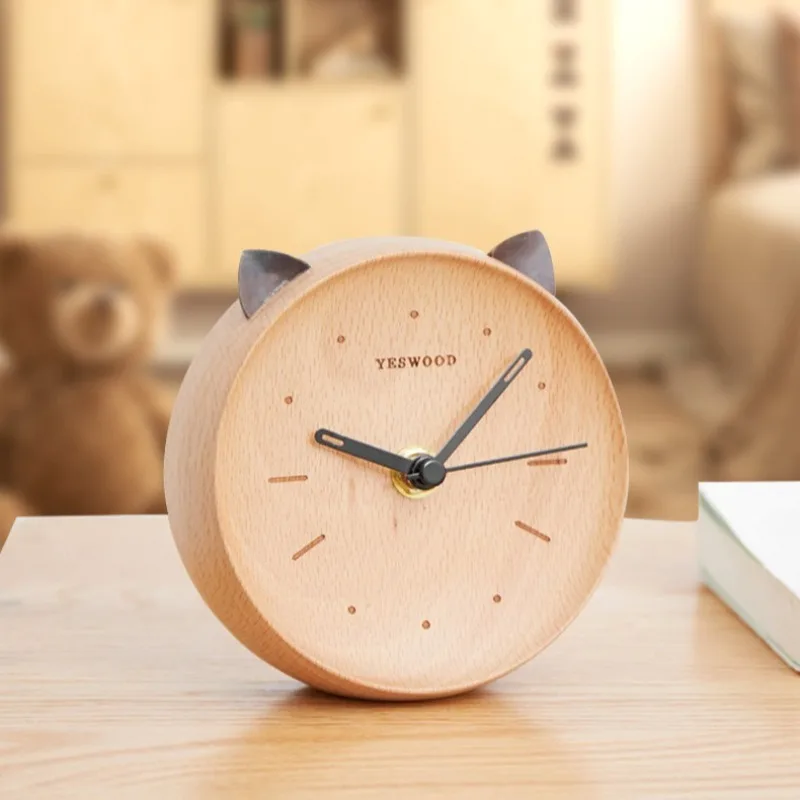 

Nordic Solid Wood Decorative Clock Creative Wooden Cat Snail Table Clock Quartz Silent Bedroom Decorative Ornaments Watch
