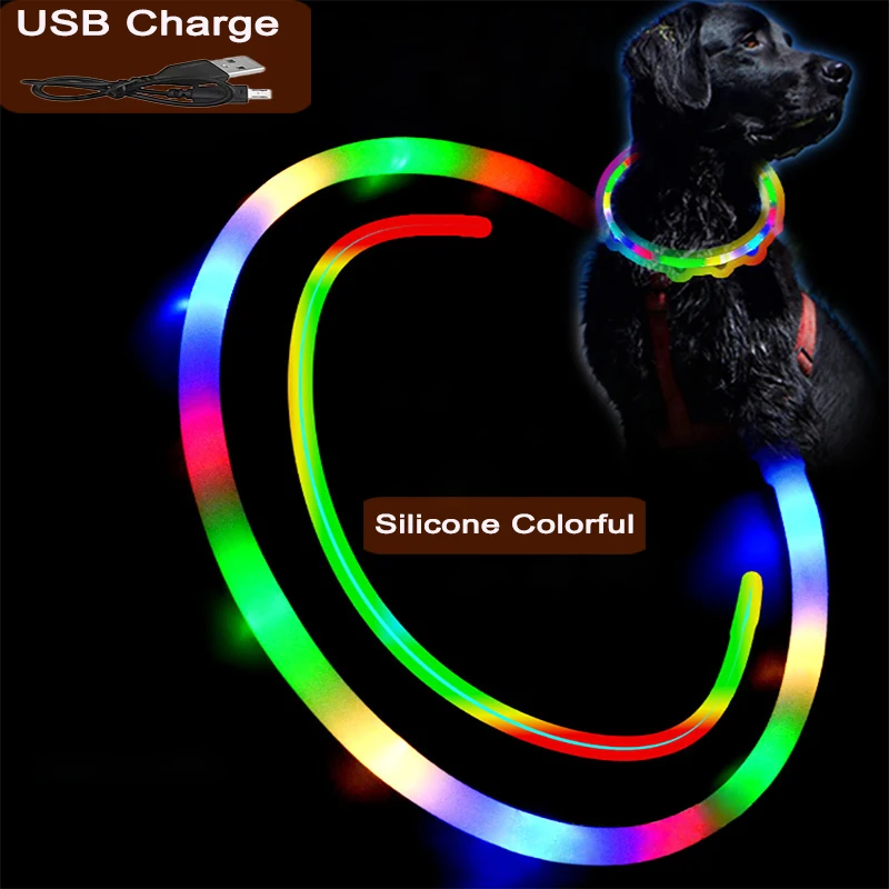 3 Modes Dog Luminou Charge Collar Led Usb Cat Silicone Colorful Collar Detachable Night Glow Pet Loss Prevention Dog Accessories