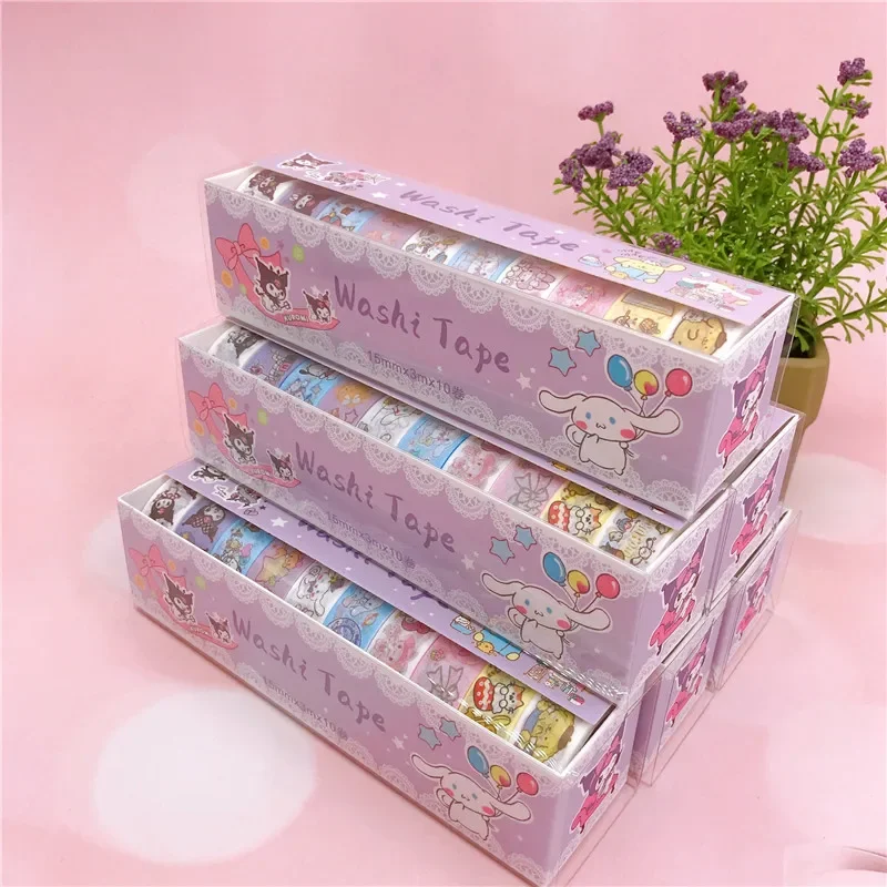 10Roll Sanrio Kawaii Hello Kitty Washi Tape Kuromi Cinnamoroll Anime Cartoon Student DIY Sticker Girl Creative Handbook Material