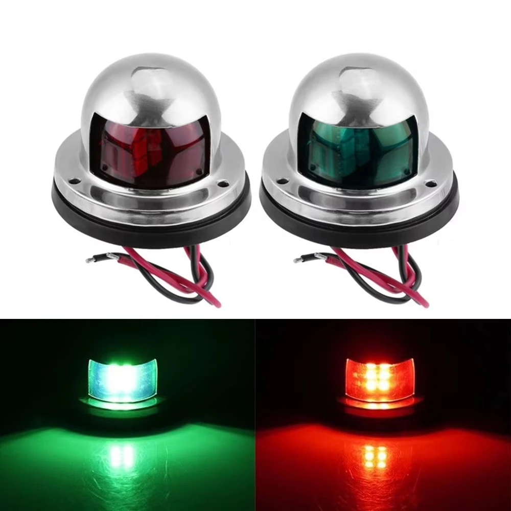 

2Pcs Running Lights For Boat 12V LED Red Green Beacon Marine Navigation Lights Yacht Singal Lamp Chrome Bezel