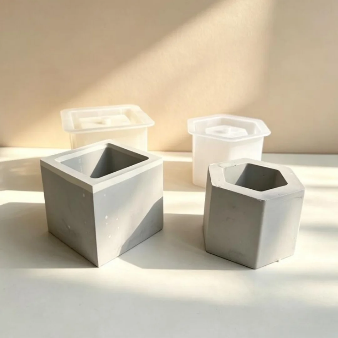 Square Hexagon Geometric Succulent Planter Concrete Silicone Mold Easy Demold For DIY Cement Flower Pot Plaster Home Decor