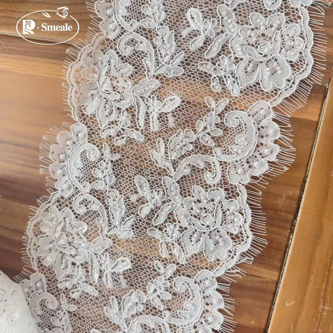 1,5 Meter/Stück. Seilstickerei, weiße, genähte Perlenspitze, Spitzenkopfschleier, Hochzeitskleid, dekorative Accessoires, handgemachte Spitze zum Selbermachen – Detail 7