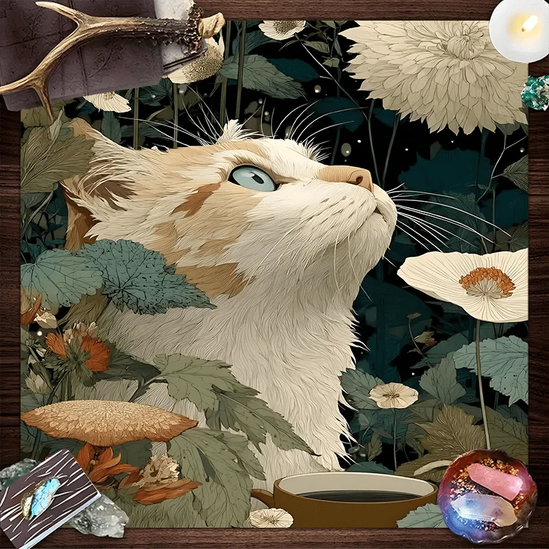 50/75/110cm Whimsical Cat Flower Magic Forest Altar Cloth Square Mystical Tablecloth Tarot Reading Spiritual Rituals Home Decor